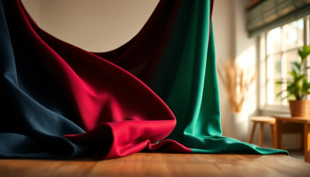 Punta di Roma stoffen in een minimalistisch atelier, met diepe kleuren en luxe textuur