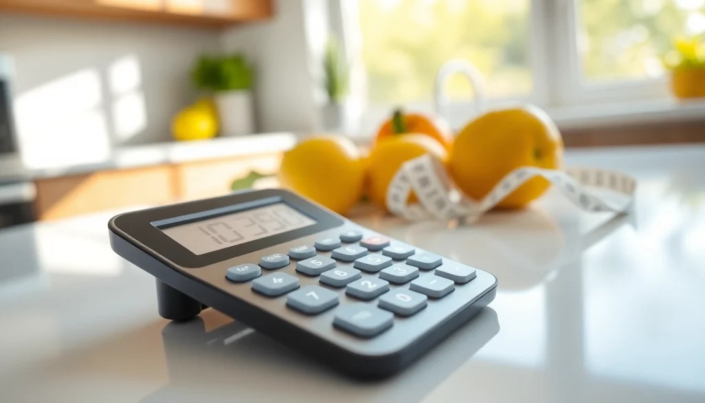 Use this calorie calculator to track daily caloric intake with a modern device on a kitchen countertop.