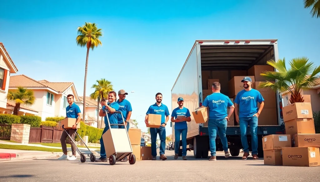 Moving Company San Diego team loading a truck with boxes in a sunny neighborhood.