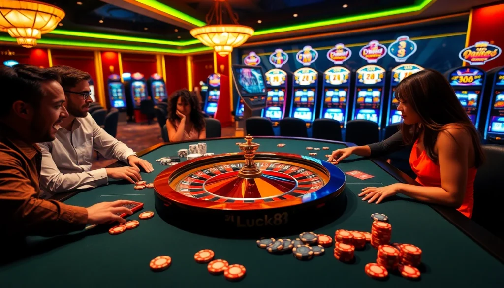 Luck8 casino table showcasing vibrant poker gameplay in an exciting atmosphere.