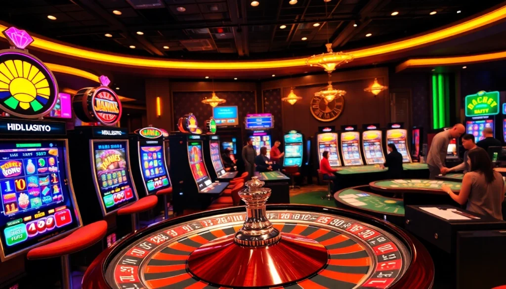 Experience thrilling 온라인슬롯 gameplay among dazzling casino machines in a vibrant environment.