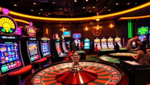 Experience thrilling 온라인슬롯 gameplay among dazzling casino machines in a vibrant environment.