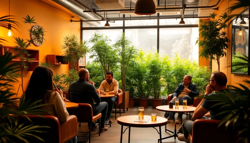 Enjoying a relaxed atmosphere in a social club madrid setting with members socializing and greenery.
