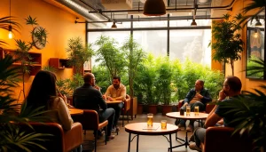 Enjoying a relaxed atmosphere in a social club madrid setting with members socializing and greenery.