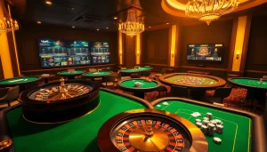Experience the excitement of gambling at Hay88 with vibrant casino tables and poker chips.