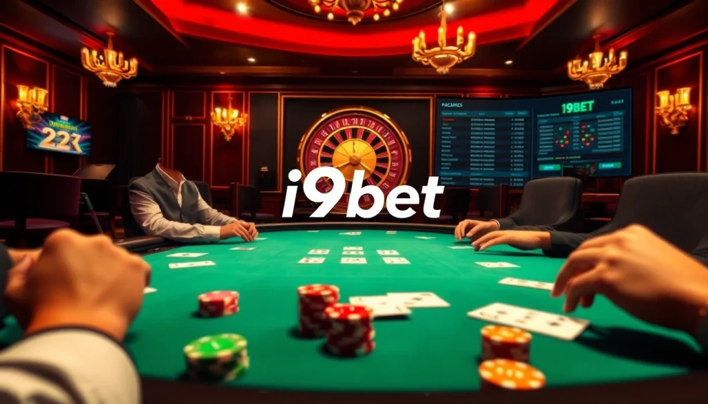 Exciting gaming scene at i9bet poker table highlighting engaging players and vivid casino elements.
