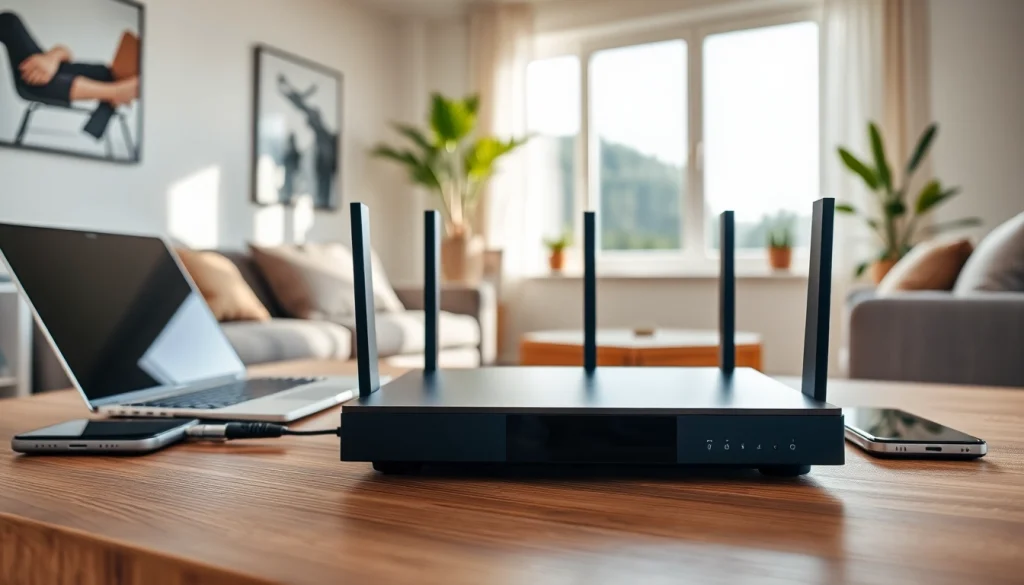 Setup of a VPN router for home showcasing a stylish, connected workspace.