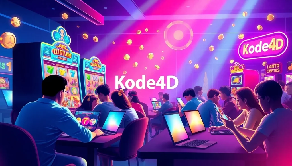 Kode4D gaming experience showcasing vibrant slot machines and engaging players in an exciting online environment.