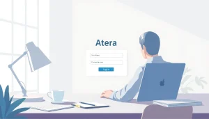 Accessing Atera login using secure methods on a laptop with a peaceful workspace.
