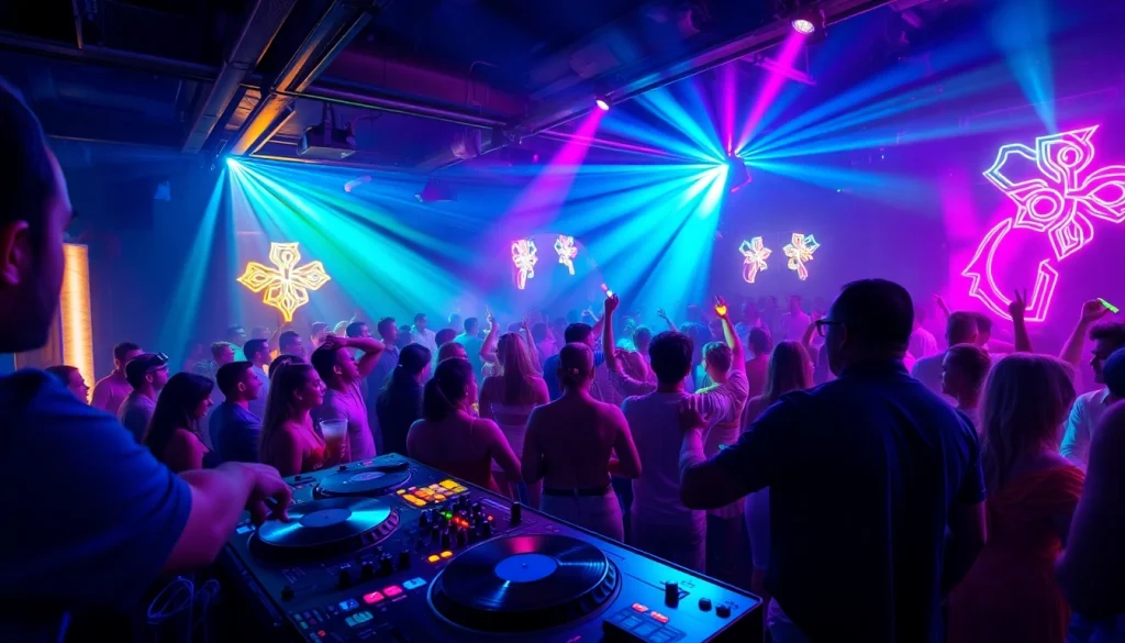 Experience the vibrant nightlife at nightclubs in san juan, puerto rico, filled with energetic party-goers and dynamic lighting.