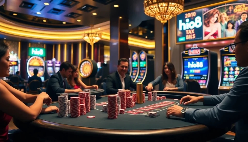 Players enjoying casino games at Hi88, showcasing excitement and luxury in online gambling.