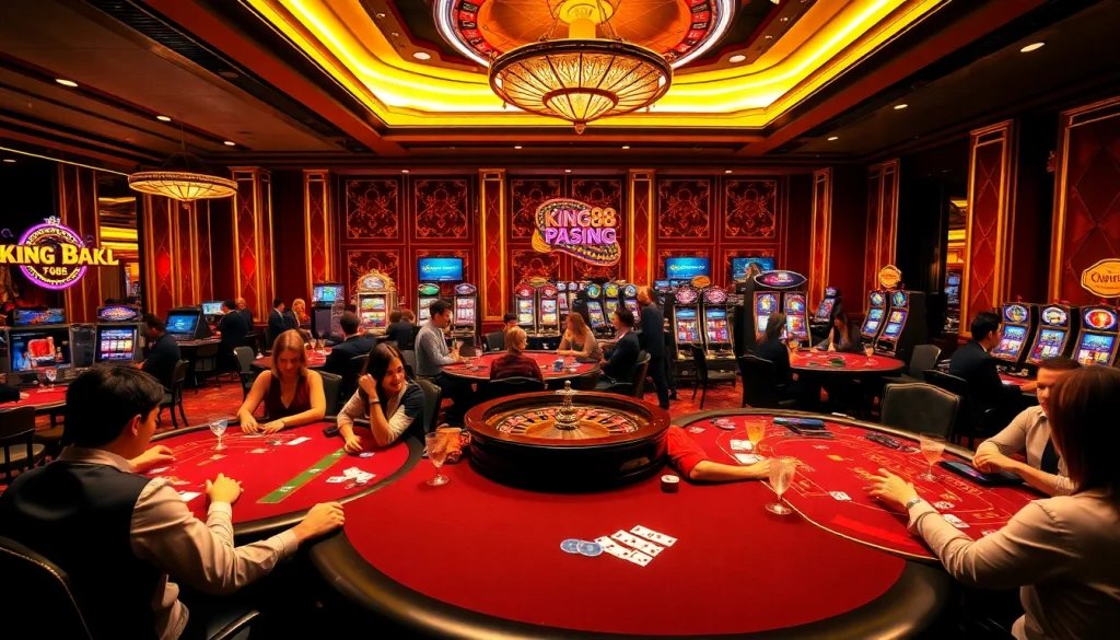 Players spin the roulette wheel and engage at poker tables at king88.com casino.