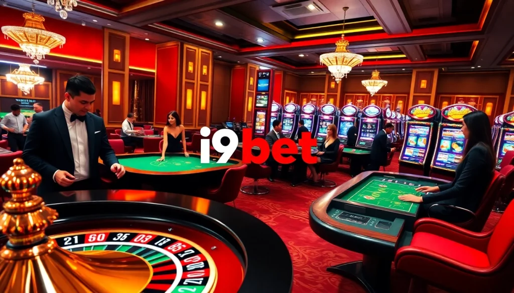 i9bet players enjoying an engaging online casino experience with vibrant gambling elements.