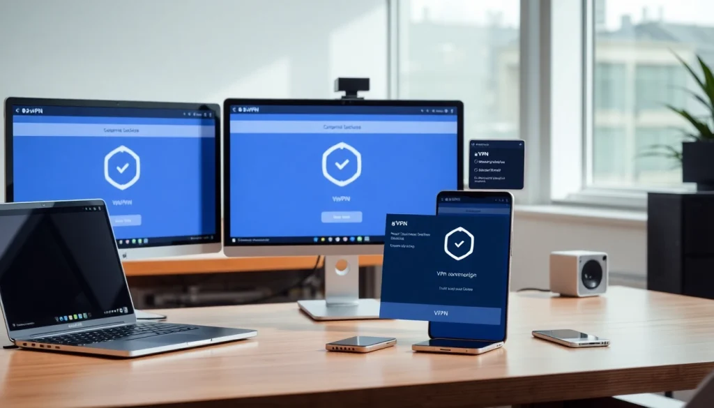 快连VPN interface displayed on a modern workstation, emphasizing simplicity and security.