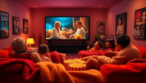Enjoy filme online in a cozy home theater setup with friends and family.