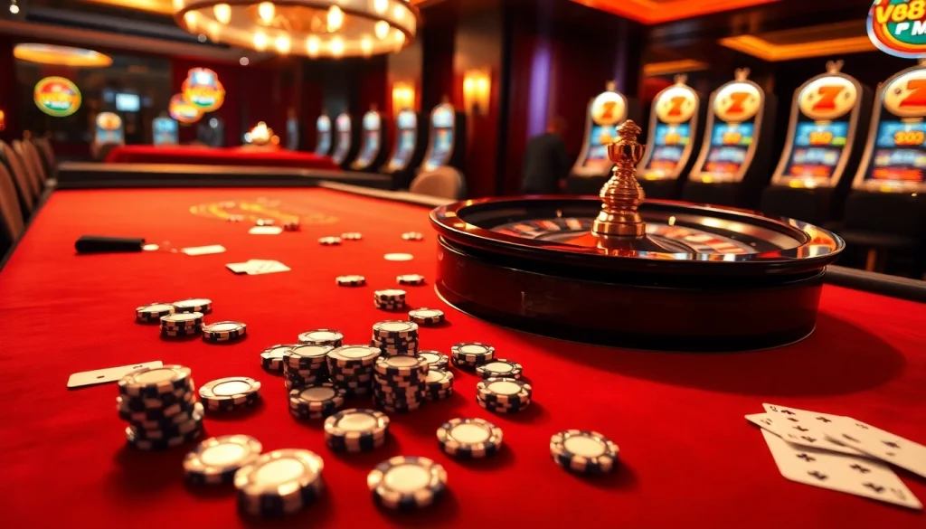 Experience the excitement of u888bet at a luxurious casino table with vibrant poker chips.