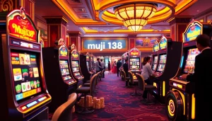 Players winning big at muji138 slot machines in a vibrant casino atmosphere.