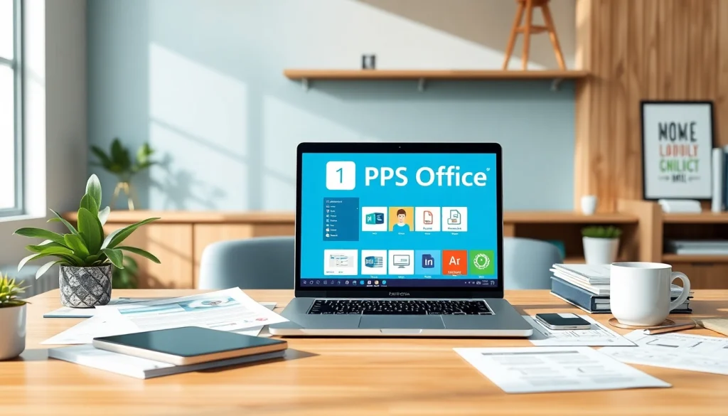 Explore the benefits of wps下载 in a modern office setting with productive workspace visuals.