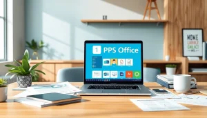 Explore the benefits of wps下载 in a modern office setting with productive workspace visuals.