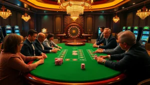 Play thrilling poker at the King Arthur Cafe, showcasing vibrant chips and intense strategy.