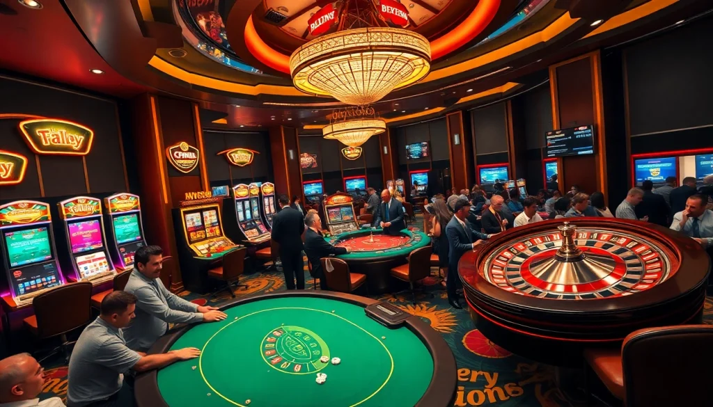 Experience the thrill of oxplay at a luxurious casino with vibrant gaming elements.