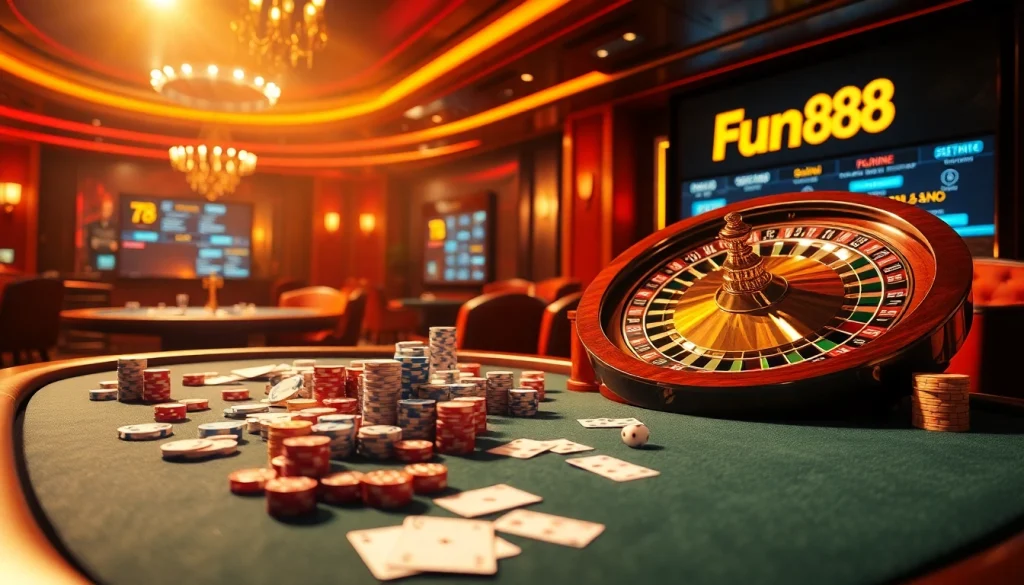 Exciting online gambling scene featuring Fun88 casino table with chips and cards.