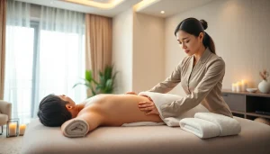 출장마사지 service showcasing a professional therapist in a serene setting, emphasizing relaxation and luxury.