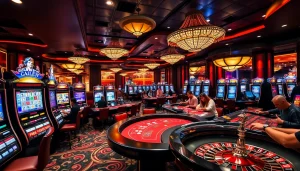 Engaging gamblers with gilajp at vibrant casino tables and slot machines.