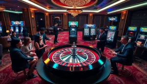 Players enjoying a thrilling game at the 88i casino roulette table with vibrant lights.