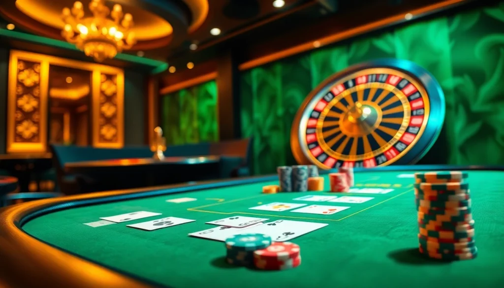 Winning moment at Five88.foo with a vibrant poker table and roulette wheel in an exciting casino setup.