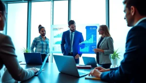 Capture key business growth insights through a collaborative team meeting in a modern office.