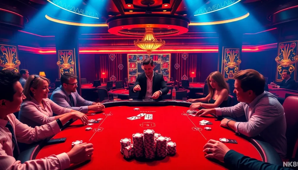 Experience the thrill of gambling at an NK88 poker table filled with excitement and luxury.