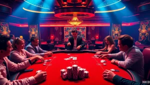 Experience the thrill of gambling at an NK88 poker table filled with excitement and luxury.