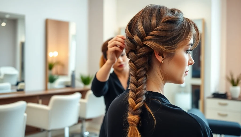 Hairstylist applying techniques for salon coafura craiova in a contemporary salon environment.