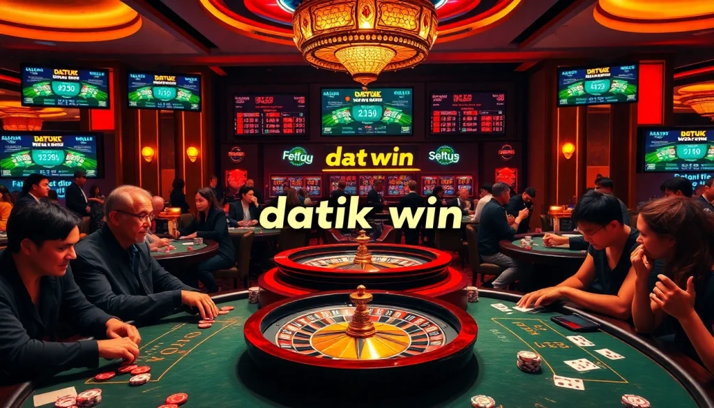 Rasakan sensasi Datuk Win dalam adegan kasino mewah ini dengan meja poker dan rolet.
