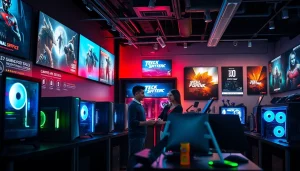 Gaming-PC-Ankauf in einem modernen Technikgeschäft mit lebhaften Displays und freundlichem Service