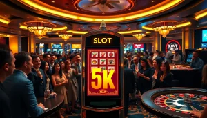 Para penjudi yang antusias bermain Slot Depo 5K di kasino mewah.