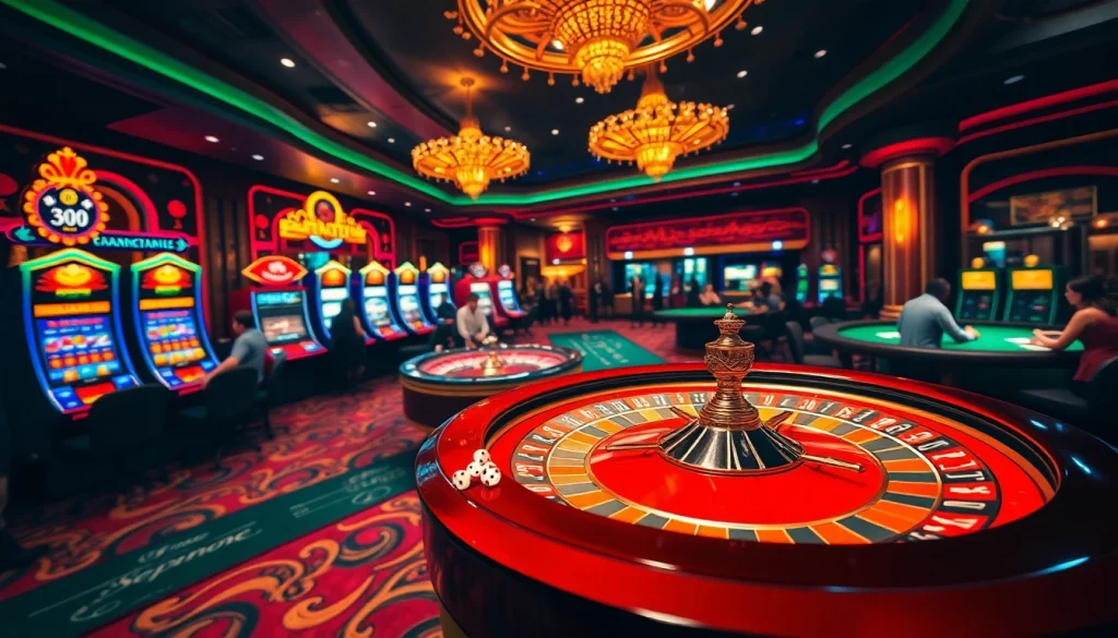 SODO Casino environment showcasing gaming tables, vibrant slot machines, and roulette excitement