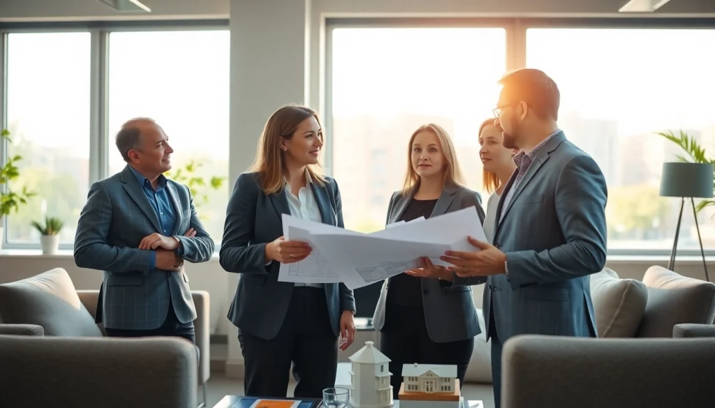 Real estate agents at www.tbplhomes.com strategizing over property options in an inviting office.
