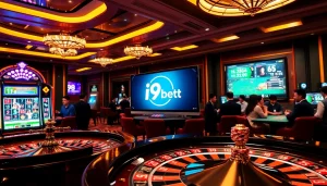 Engaging online gambling action at https://i9bett.cn.com/ featuring poker chips and roulette in a casino.