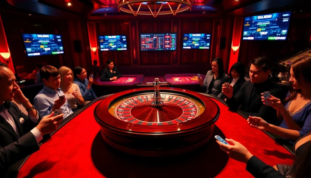 Experience the excitement of gambling at VaoluoiTV's luxurious casino scene featuring roulette.