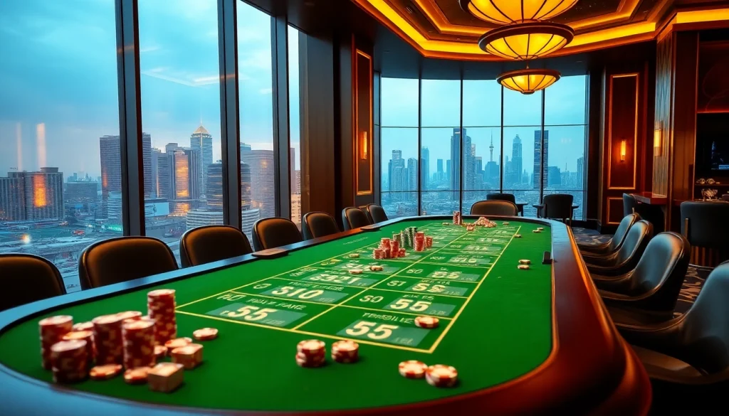 Sbobet sports betting scene with elegant table, betting slips, and poker chips reflecting excitement