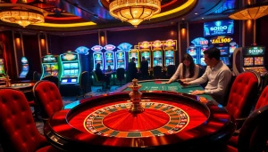 SODO casino scene showcasing elegant roulette games and dynamic gambling activities in a luxurious environment.