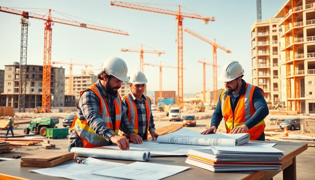 Workers from the southern california contractors association collaborating on a vibrant construction site.