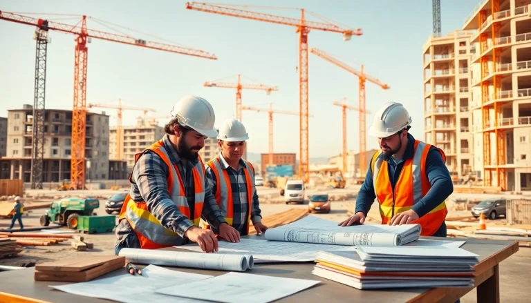 Workers from the southern california contractors association collaborating on a vibrant construction site.