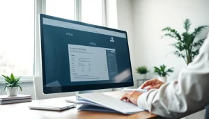 E-filing interface on a computer screen with a user navigating tax documents.