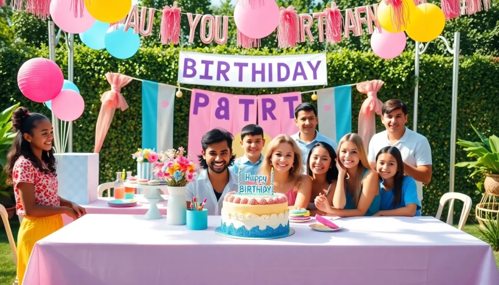 Celebrate a customizable birthday party with vibrant decorations and joyful guests enjoying the festivities.
