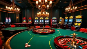 Xôi Xoài offers thrilling casino experiences with vibrant tables, chips, and slot machines.