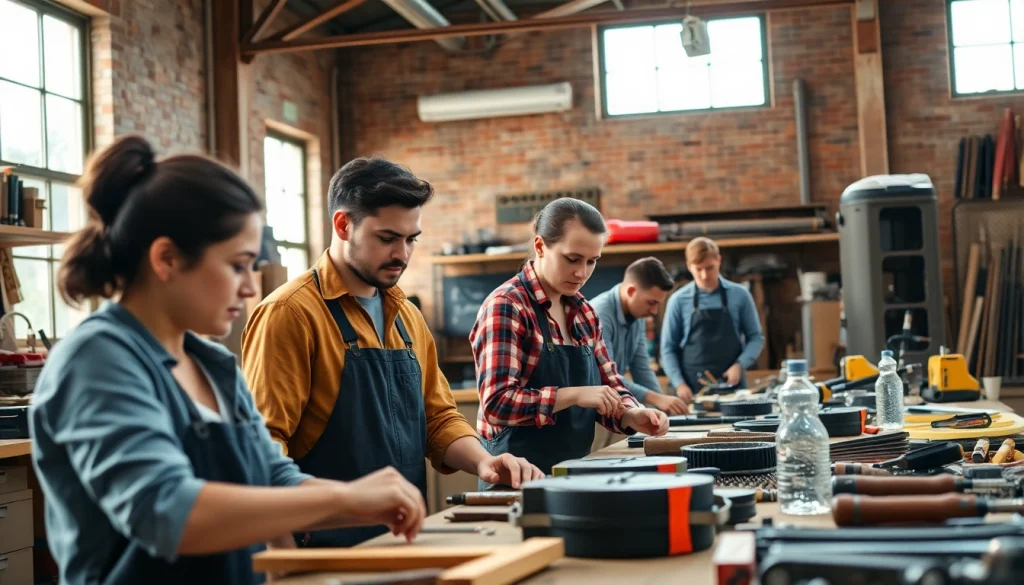 Students actively participating in a workshop at abc trade school, showcasing teamwork and skill development.