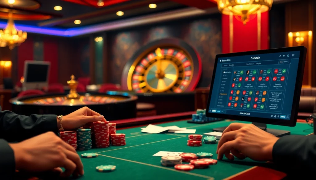 Rasakan sensasi datukwin di meja kasino mewah dengan chip-chip berwarna-warni dan kartu.